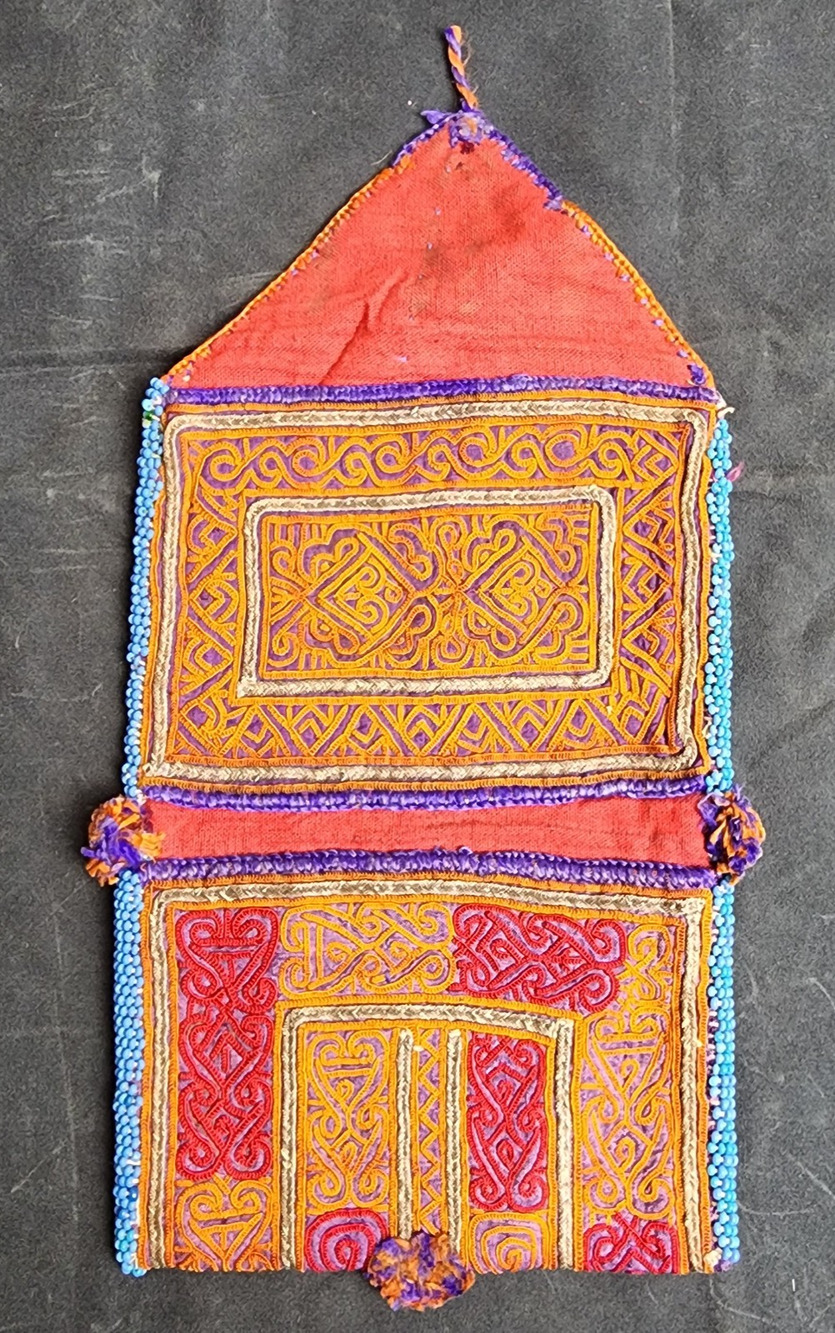 Kuchi Embroidered Pouch Wallet Afghan Handmade Beaded Magenta Orange